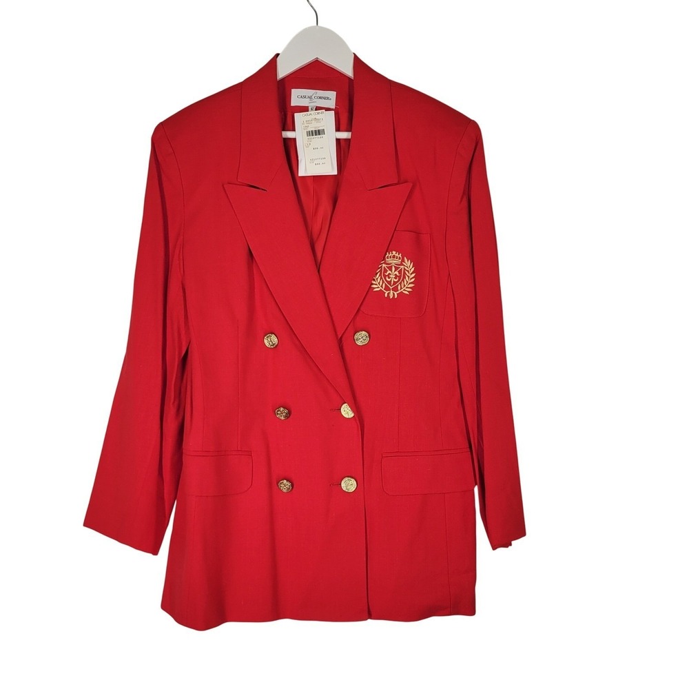 Vintage Casual Corner‎ Blazer Sz 10 Linen Blend Gold Crest Buttons Deadstock